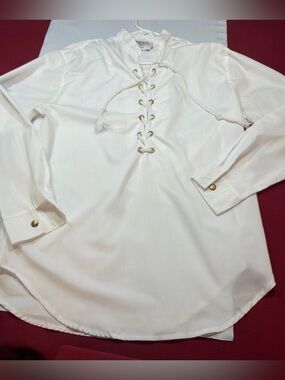 Pirate Shirt White Laced Front Adult Medium Costume Shirt Vintage Cotton Blend M